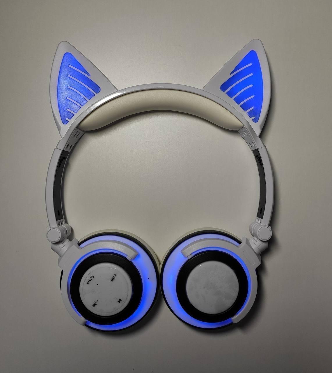 Светящиеся Bluetooth наушники с кошачьими ушками в японском стиле UFT BL107 White