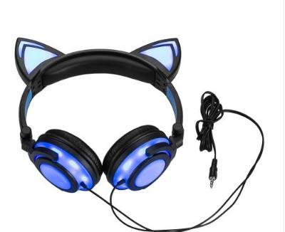 Наушники проводные с LED подсветкой с кошачьими ушками UFT BL108 Blue