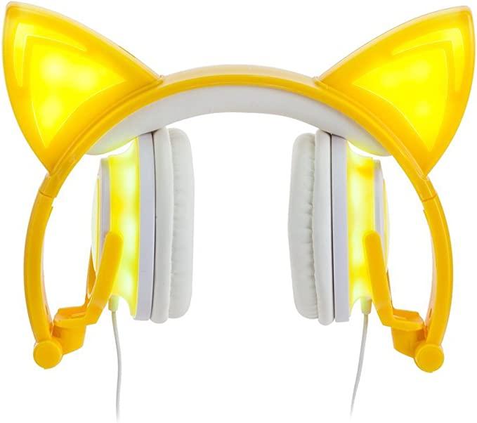 Наушники проводные с LED подсветкой с кошачьими ушками UFT BL108 Yellow