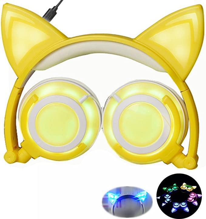 Фото 2 Наушники проводные с LED подсветкой с кошачьими ушками UFT BL108 Yellow