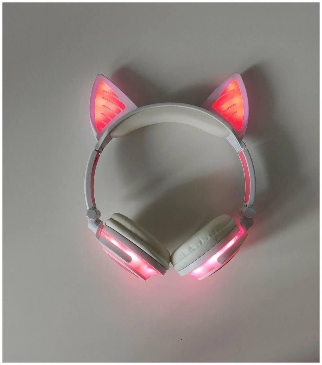 Светящиеся Bluetooth наушники UFT BL107 Pink с ушками в японском стиле
