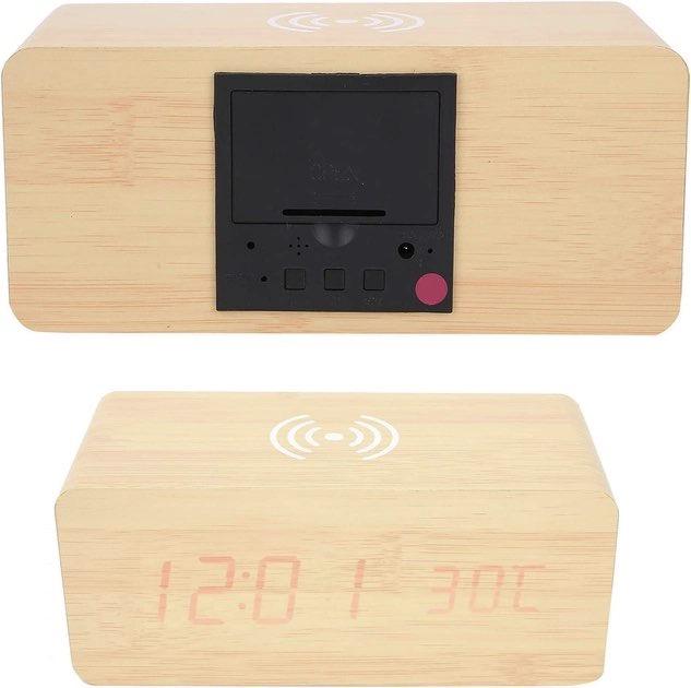 Деревянные часы с беспроводной зарядкой светодиодные UFT Wood Wireless clock