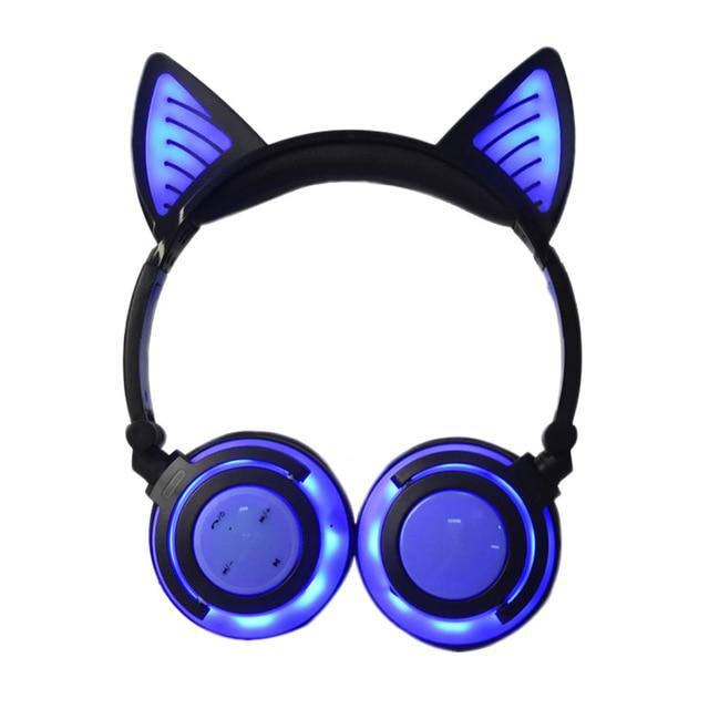 Фото Светящиеся Bluetooth наушники с кошачьими ушками в японском стиле  CG BL107 Blue