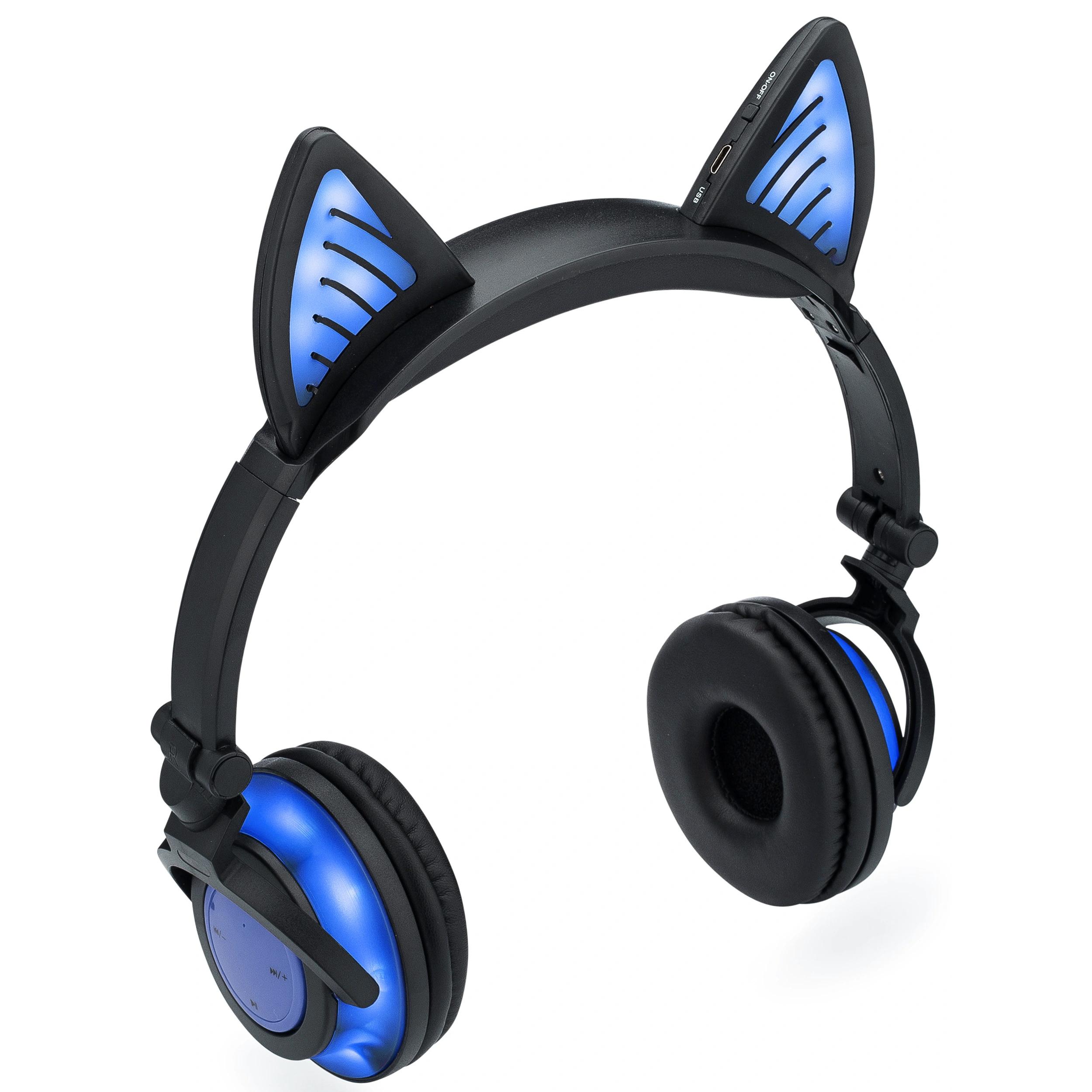 Фото 1 Светящиеся Bluetooth наушники с кошачьими ушками в японском стиле  CG BL107 Blue