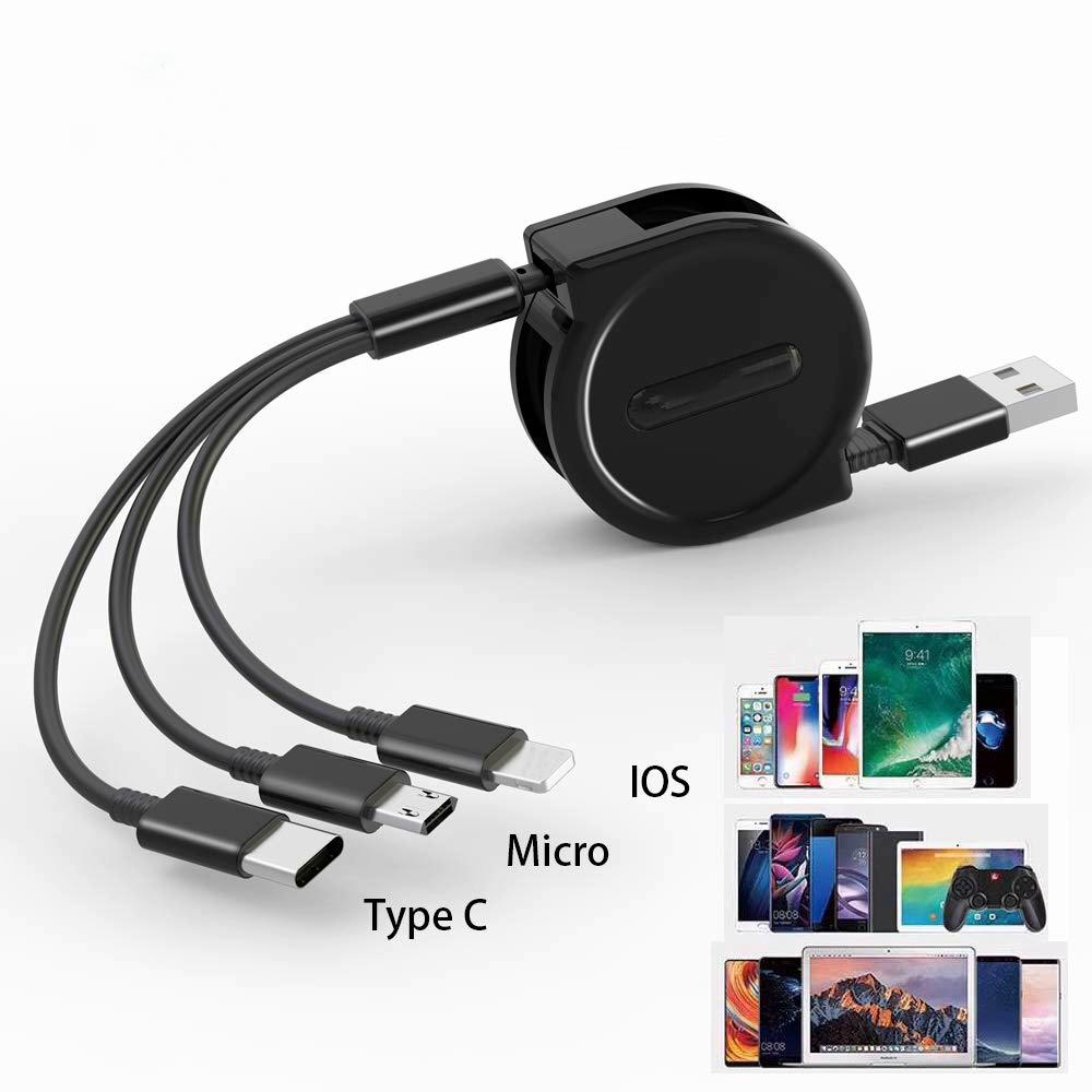 Фото 1 Телескопический USB кабель 3 в 1 Lightning + Micro USB + Type-C 1,2м UFT SC1