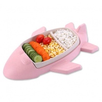 Детская бамбуковая посуда Самолет, двухсекционная тарелка с подставкой UFT BP15 Airplane Pink