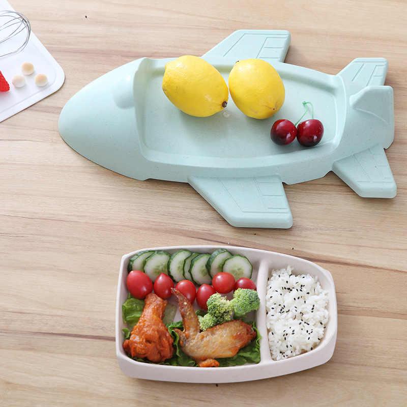 Детская бамбуковая посуда Самолет, двухсекционная тарелка с подставкой BP16 Airplane Blue