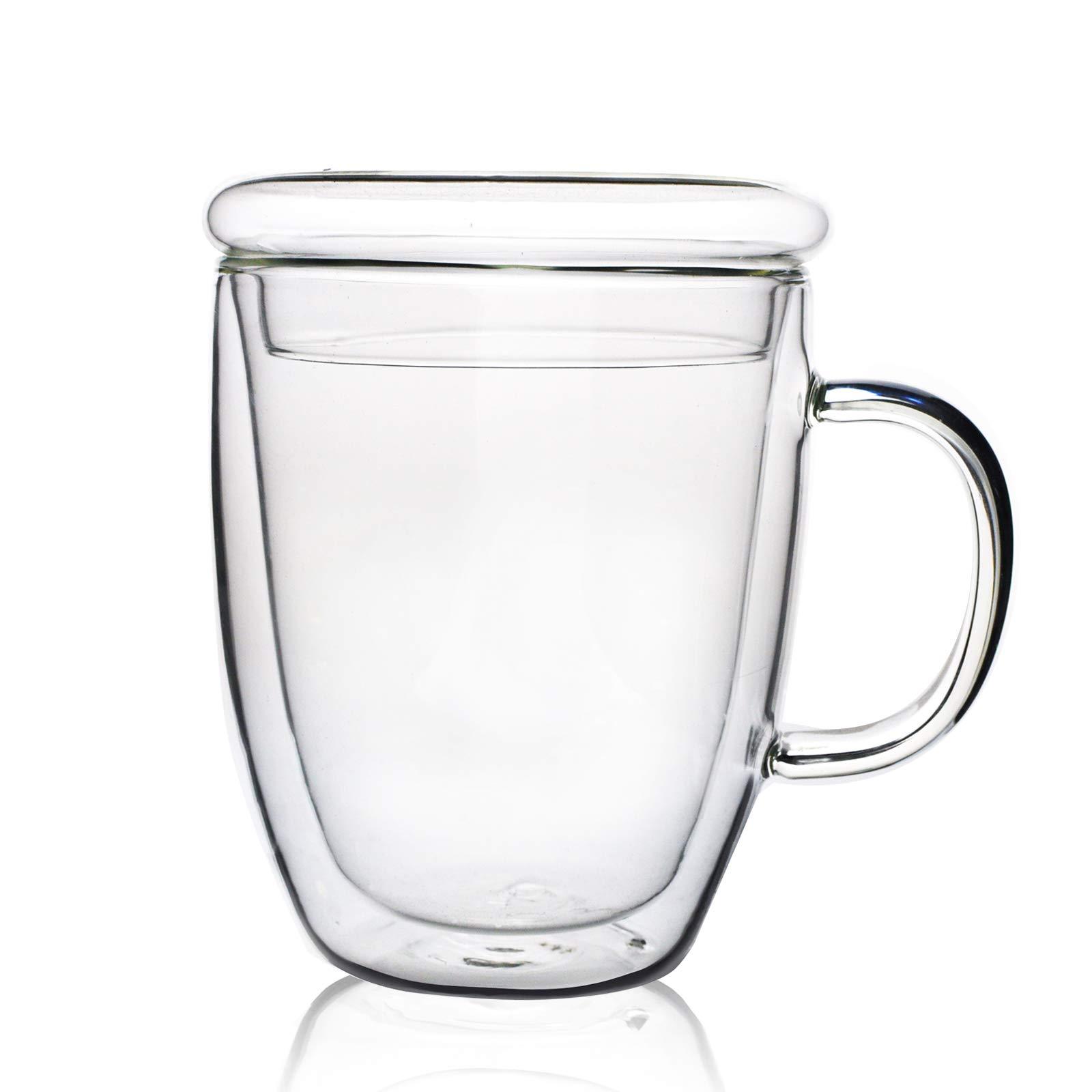Чашка с двойными стенками и стеклянной крышкой 475мл