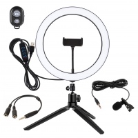 Набор блогера LED лампа 26 см настольный трипод + петличный микрофон + пульт CG TLL02