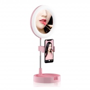 Зеркало косметическое UFT MH2 Pink с LED подсветкой с держателем для телефона и органайзером
