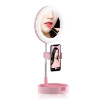 Зеркало с LED подсветкой для макияжа с держателем для телефона CG MH2 Pink для бьюти блогеров