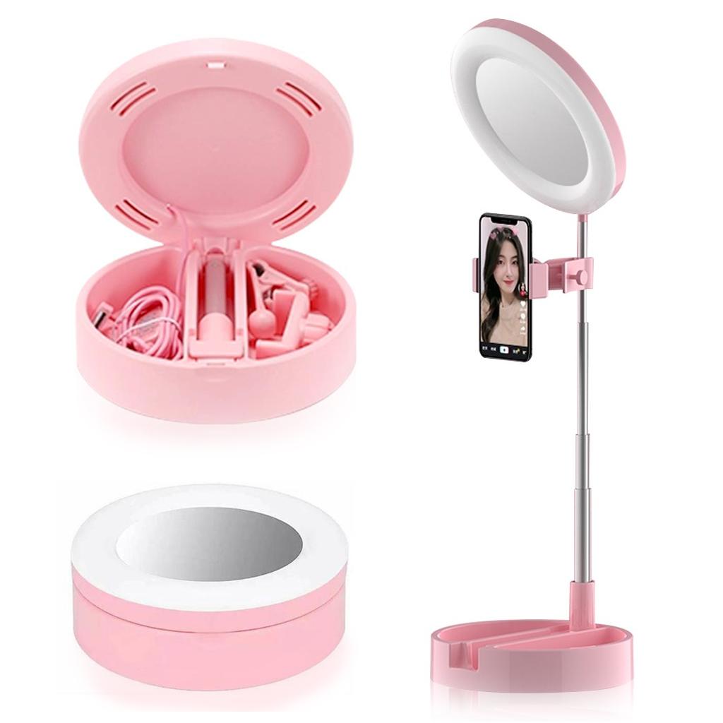 Фото 3 Зеркало с LED подсветкой для макияжа с держателем для телефона CG MH2 Pink для бьюти блогеров