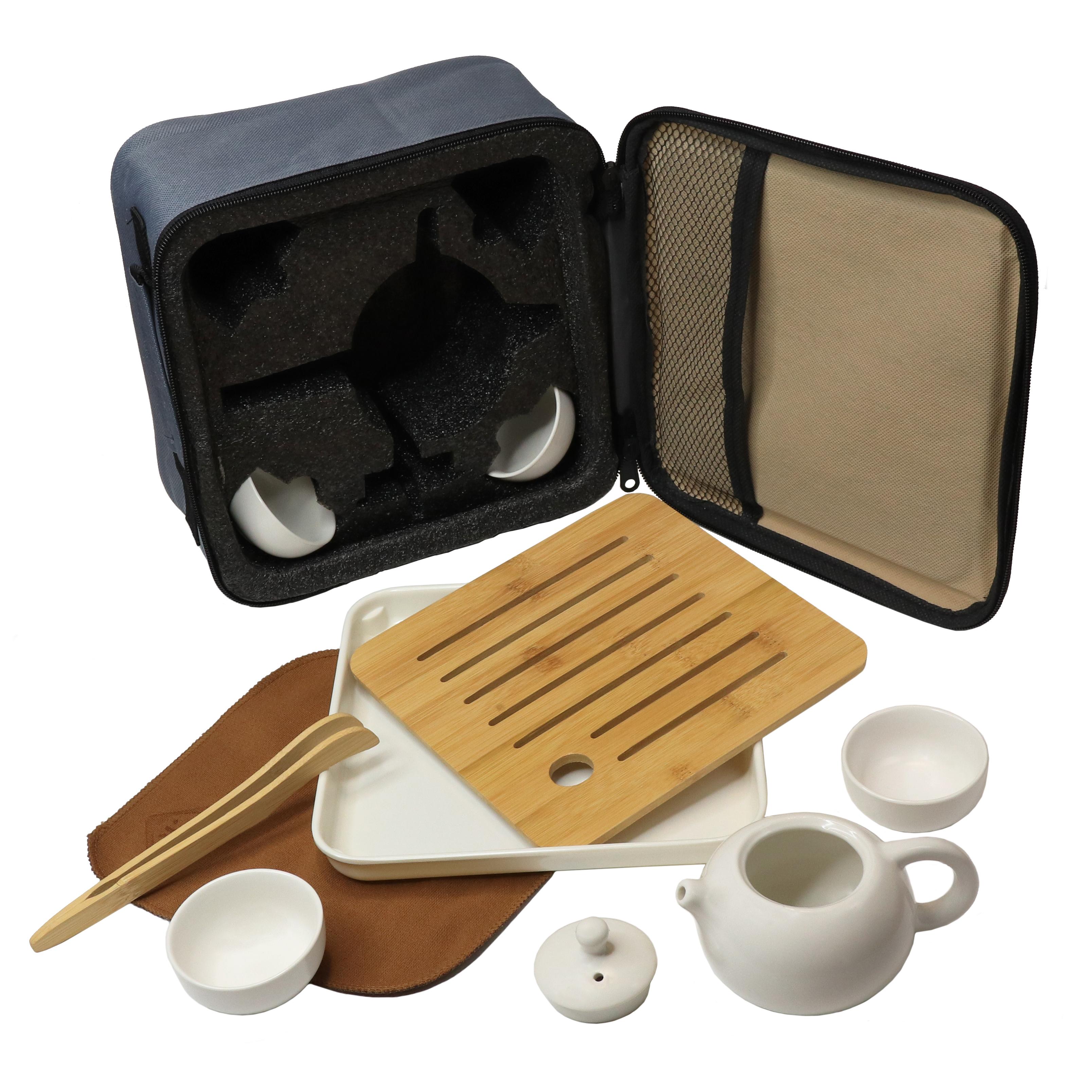 Фото 1 Дорожный набор для чайной церемонии Чайничек + 4 пиалы + бамбуковая чабань + щипцы CG TSET3