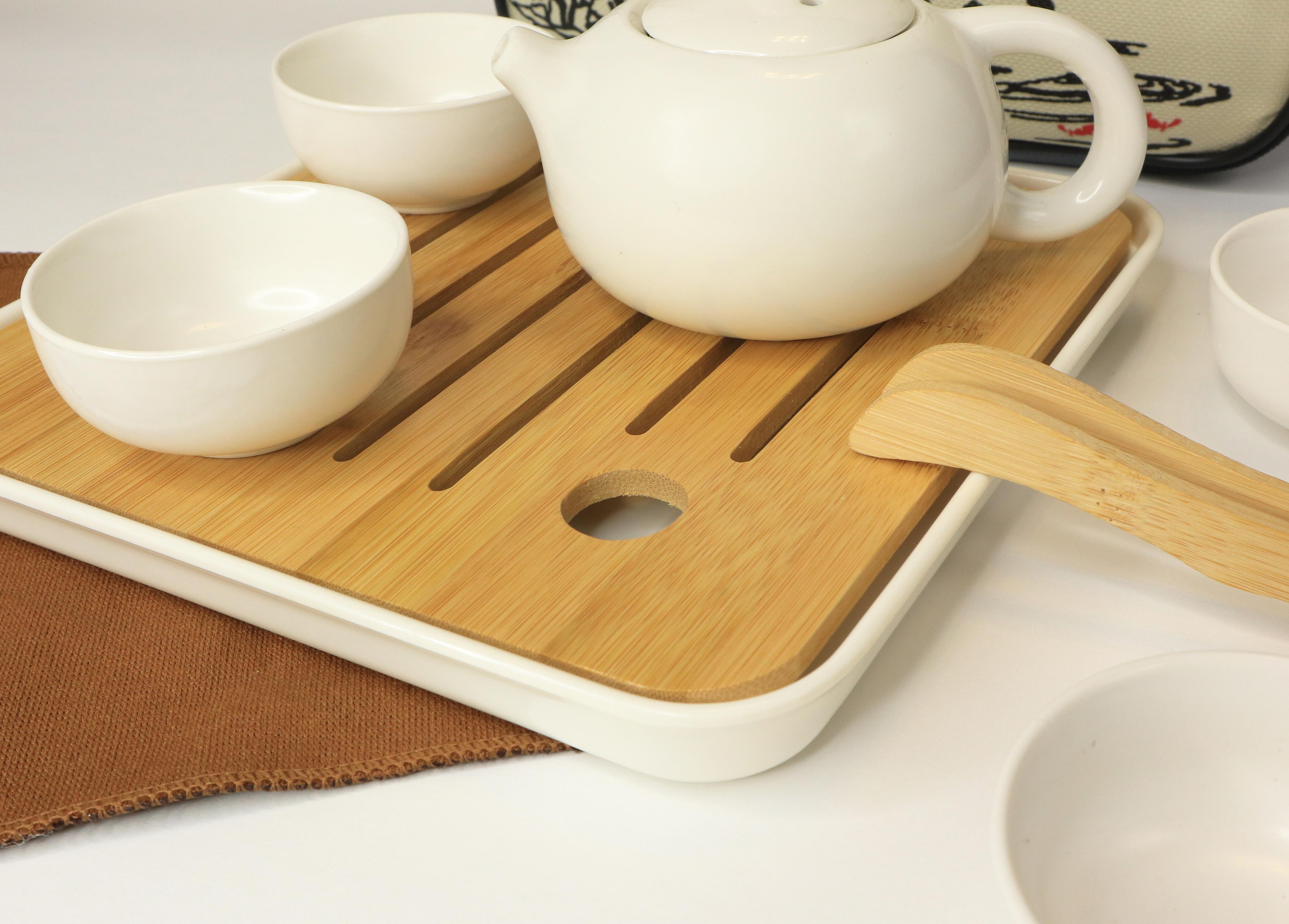 Фото 4 Дорожный набор для чайной церемонии Чайничек + 4 пиалы + бамбуковая чабань + щипцы UFT TSET3