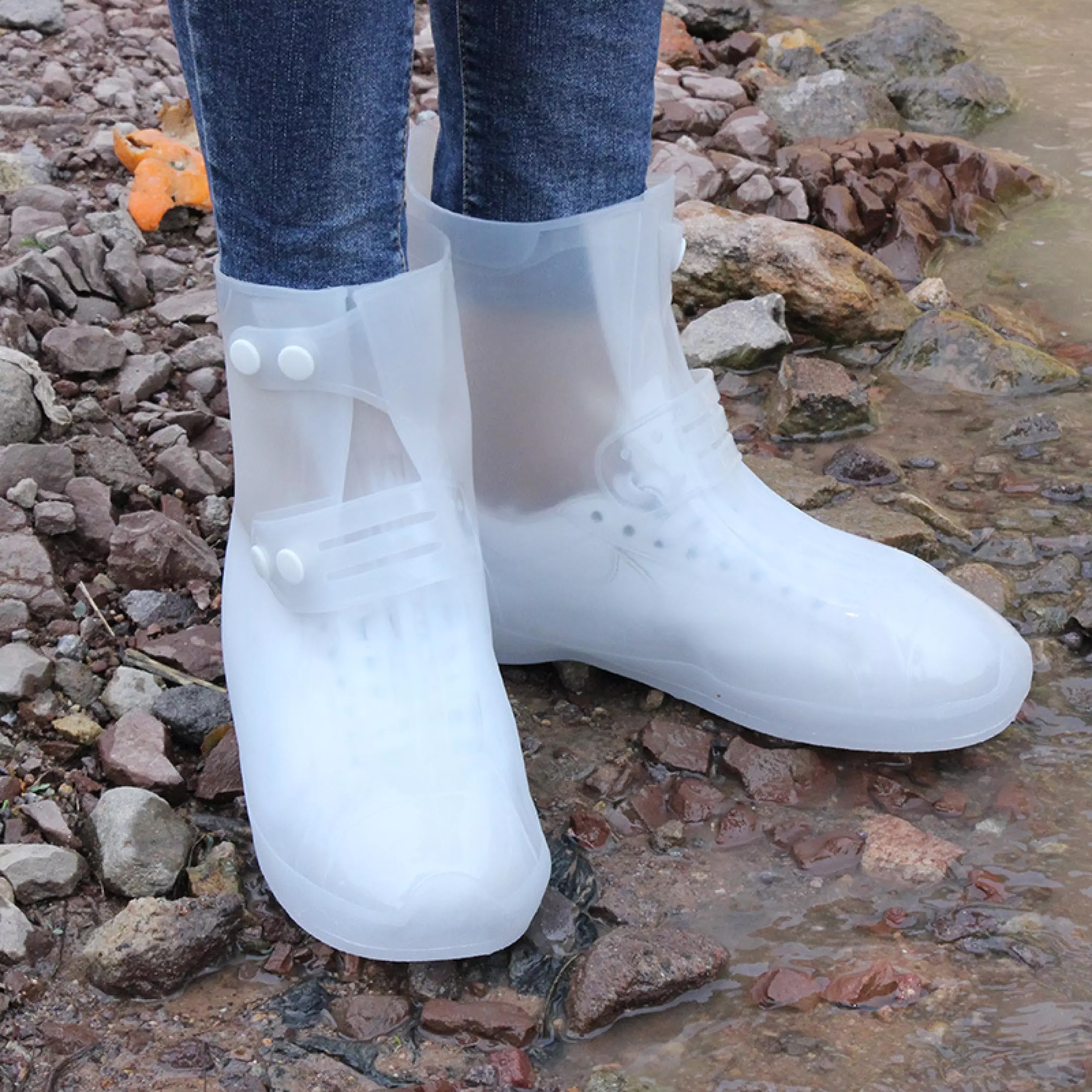 Фото Cиликоновые чехлы-бахилы для обуви с застежкой S 38-39 CG WSS3 White