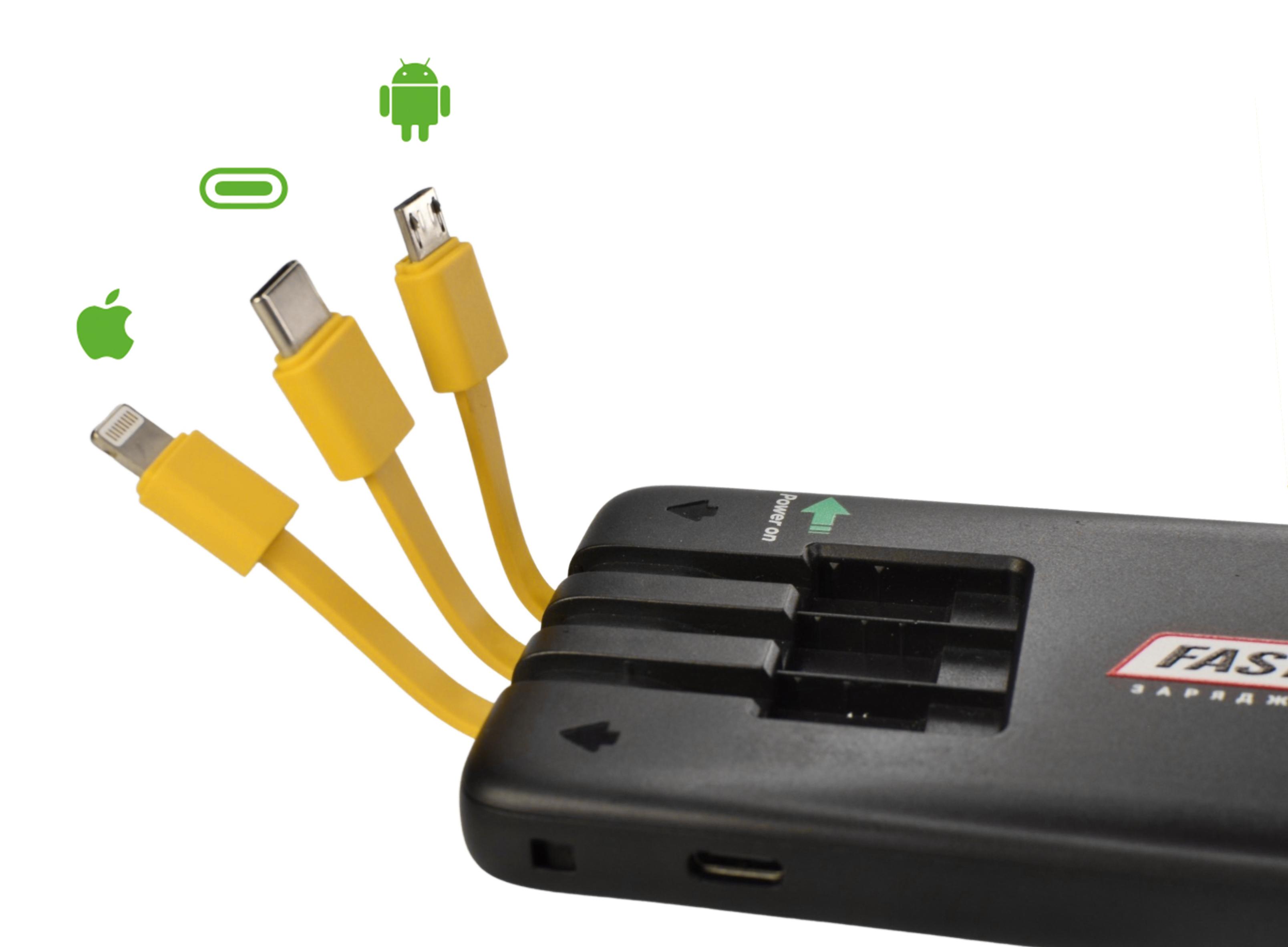 Фото 1 Повербанк 5000 mAh со встроенными кабелями Micro USB / Lightning / Type-C UFT SP5000 Black