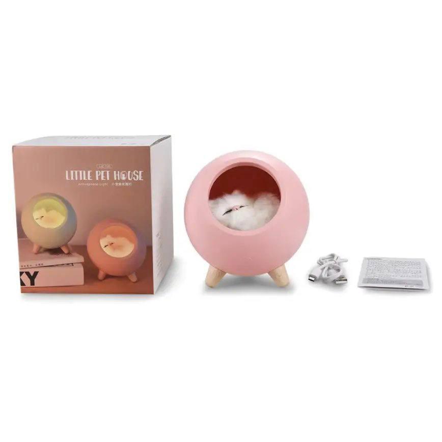 Ночник Спящий кот в домике UFT SCH01 Pink с сенсорной кнопкой