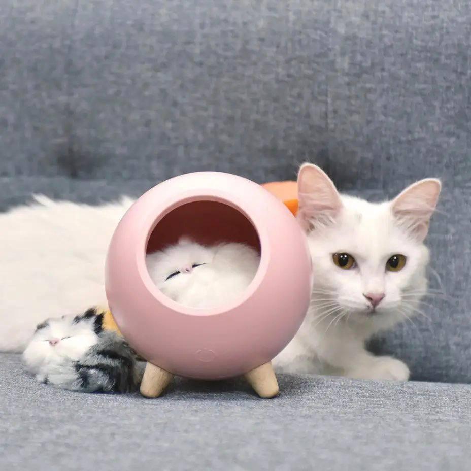 Фото 3 Ночник Спящий кот в домике UFT SCH01 Pink с сенсорной кнопкой
