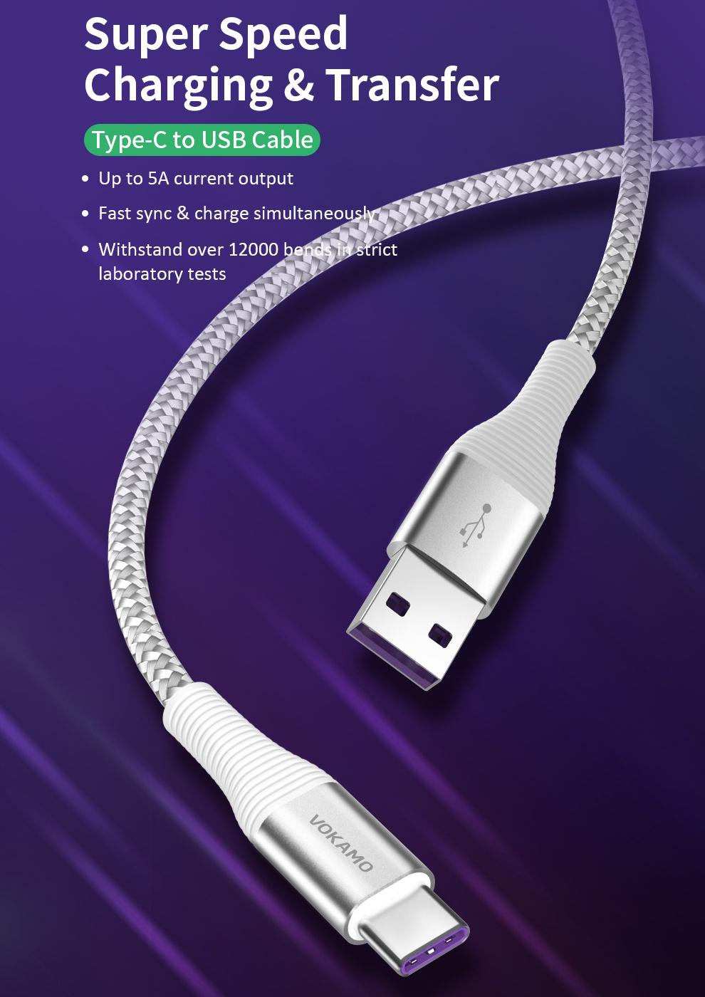 Кабель USB 2.0 to Type-C 5А, 1.2м VOKAMO SC5 серия Luxlink