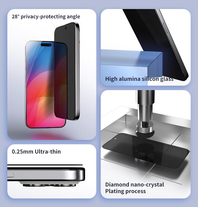 Защитное стекло Анти-Шпион для iPhone 15 VOKAMO Ocover Diamond Privacy Black