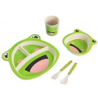 Детская бамбуковая посуда Лягушка, набор из 2-х тарелок, чашки, ложки и вилки BP9 Frog