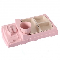Детская бамбуковая посуда Поезд, набор из 2-х тарелок и чашки BP17 Train Pink