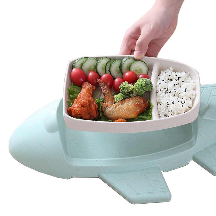 Фото 1 Детская бамбуковая посуда Самолет, двухсекционная тарелка с подставкой BP16 Airplane Blue