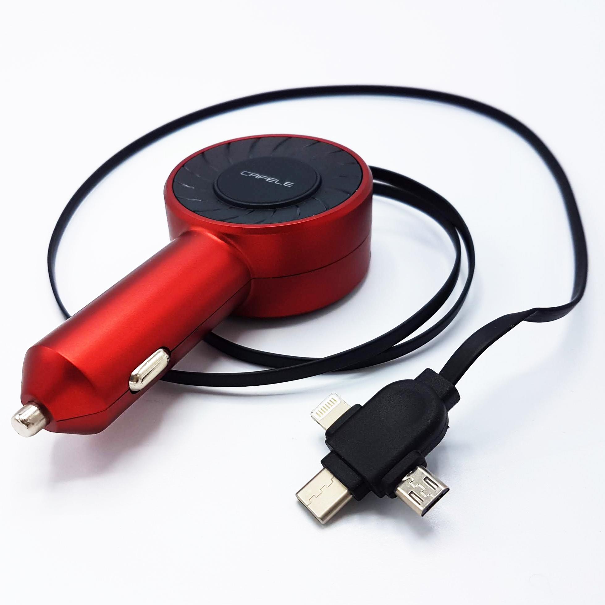 Фото 1 Автомобильный адаптер с двумя USB портами 3 в 1 Lightning + Micro USB + Type-C CG СC2