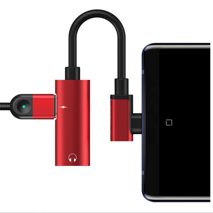 Адаптер Type-C для зарядки телефона и подключения наушников Mini Jack 3.5мм LA002 Red
