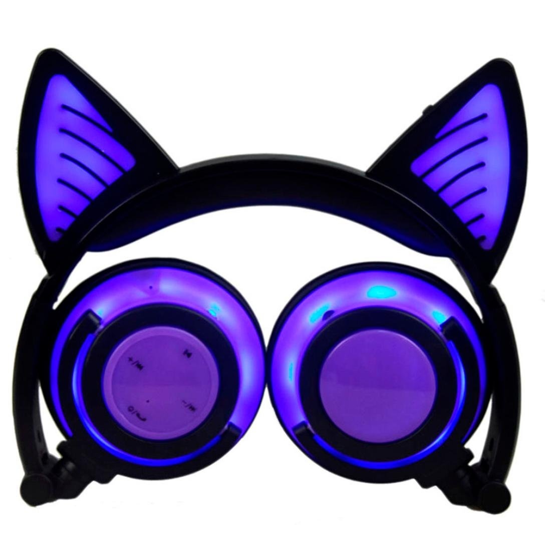 Фото Светящиеся Bluetooth наушники с кошачьими ушками CG BL107 Purple