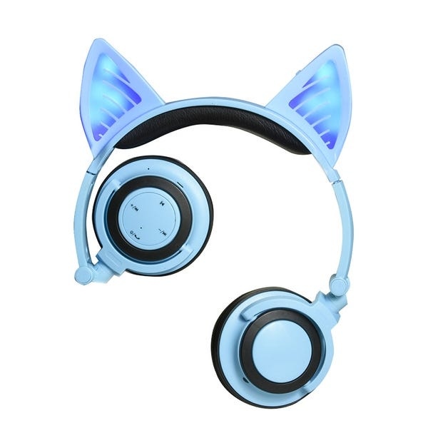 Фото Светящиеся Bluetooth наушники с кошачьими ушками CG BL107 Blue