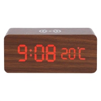 Деревянные светодиодные часы с беспроводной зарядкой CG Wood Wireless clock